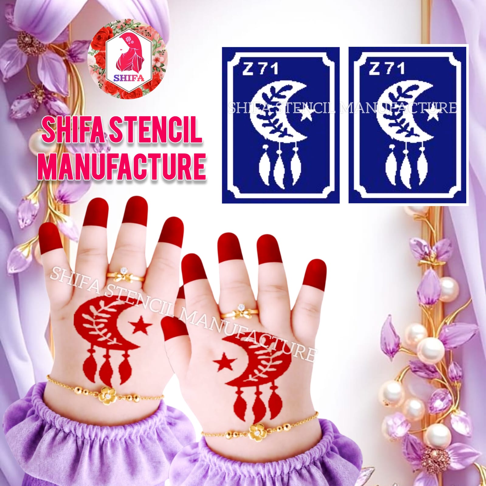 Z 71 Tribal Vine Dreamcatcher Sticker Overview Henna Stencil - Shifa Stencil